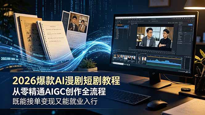 （18980期）2026 爆款 AI 漫剧短剧教程 从零精通 AIGC 创作全流程 既能接单变现又能就业入行-佰因轻创网