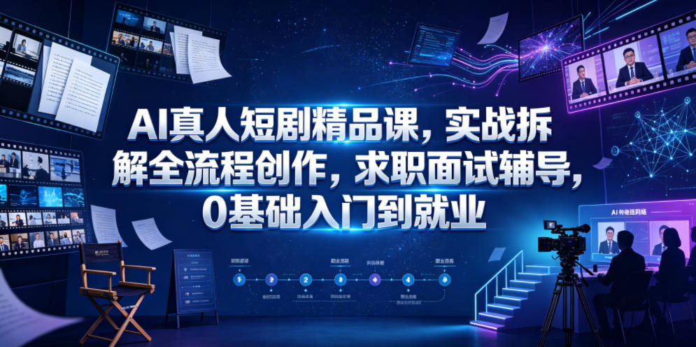 AI真人短剧精品课，实战拆解全流程创作，求职面试辅导，0基础入门到就业-佰因轻创网