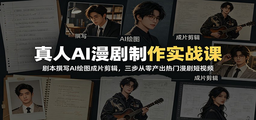 真人AI漫剧制作实战课：剧本撰写AI绘图成片剪辑，三步从零产出热门漫剧短视频-佰因轻创网