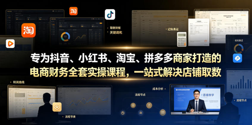 专为抖音、小红书、淘宝、拼多多商家打造的电商财务全套实操课程，一站式解决店铺取数、记账、报税全流程难题-佰因轻创网