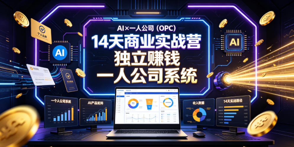 AI×一人公司（OPC）14天商业实战营，用AI帮你搭建一个属于你自己的、能独立賺钱的一人公司系统-佰因轻创网