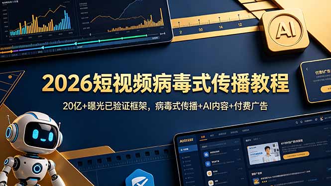 2026短视频病毒式传播教程：20亿+曝光已验证框架，病毒式传播+AI内容+付费广告-佰因轻创网