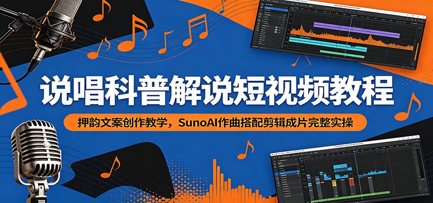 说唱科普解说短视频教程：押韵文案创作教学，SunoAI作曲搭配剪辑成片完整实操-佰因轻创网