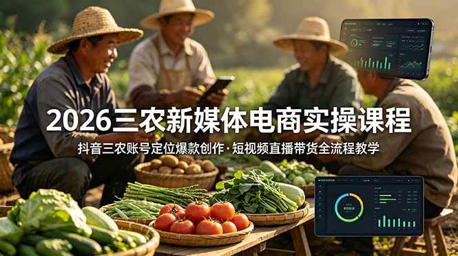 （18991期）2026三农新媒体电商实操课程：抖音三农账号定位爆款创作，短视频直播带货全流程教学-佰因轻创网