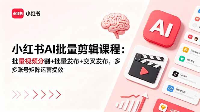 （18959期）小红书AI批量剪辑课程：批量视频分割+批量发布+交叉发布，多账号矩阵运营提效-佰因轻创网