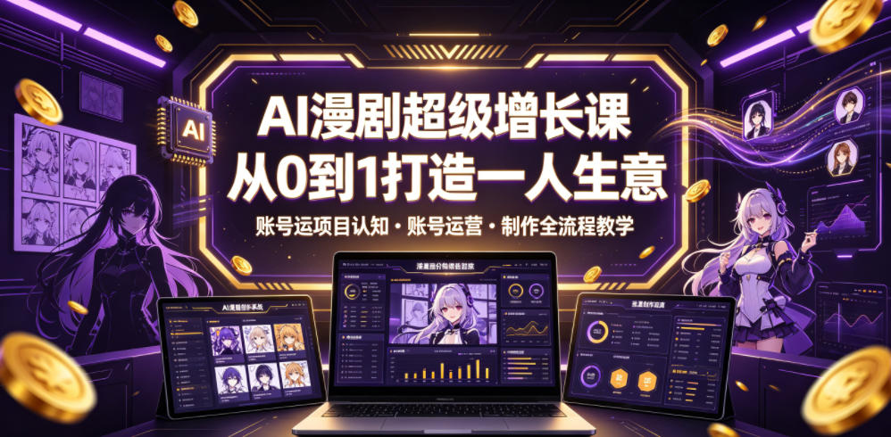 AI漫剧超级增长课，从0到1打造一人生意，项目认知・账号运营・制作全流程教学-佰因轻创网